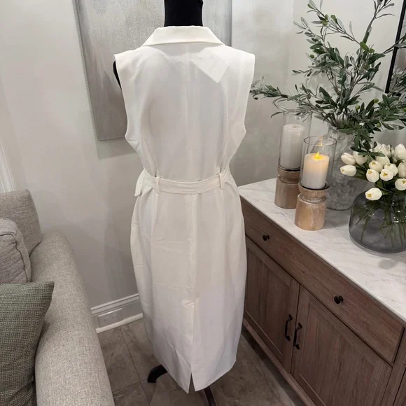 NWT Riva White Double-Breasted Sleeveless Trench Dress - Picture 2 of 14